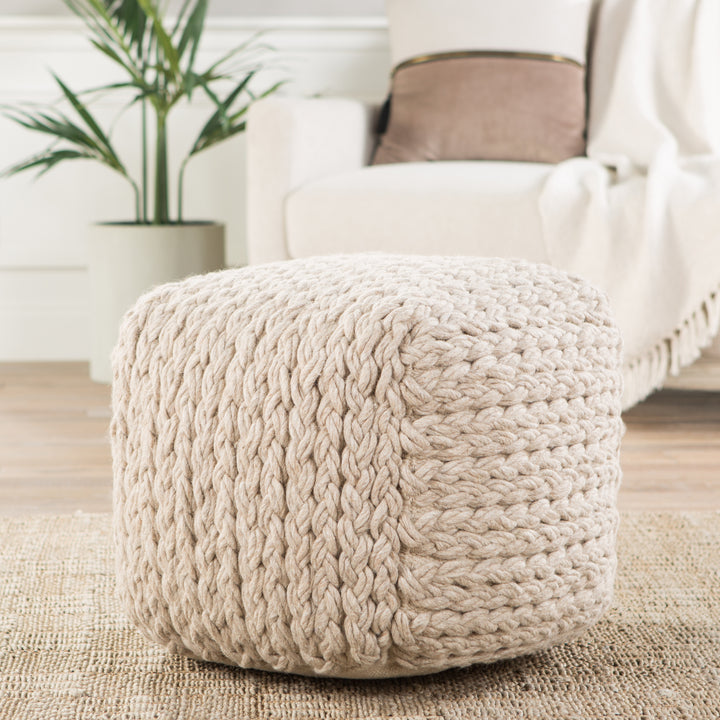 Jaipur Living Kyran Textured Cream/ Light Taupe Cube Pouf