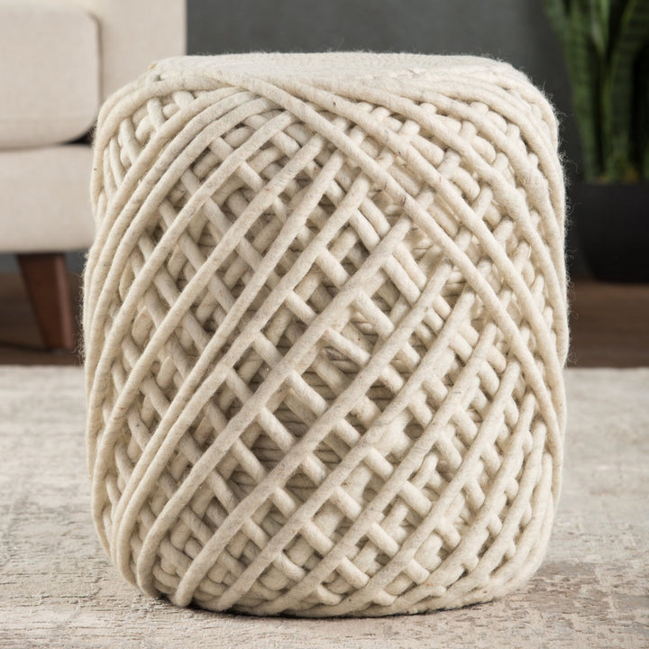 Jaipur Living Guna Textured White/ Light Gray Cylinder Pouf