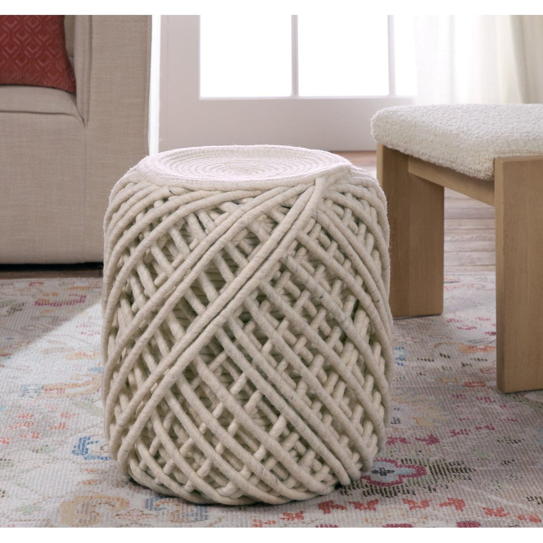 Jaipur Living Guna Textured White/ Light Gray Cylinder Pouf