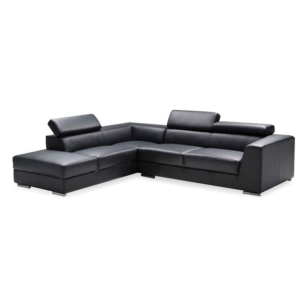 Sectionals Icon Lsf Chaise Sectional Black Premium Leather Adjustable Headreat / Polished Steel Legs