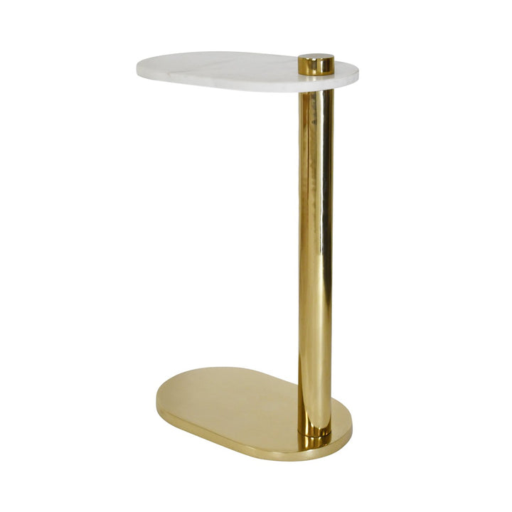 Simeon - Racetrack C Table In Brass With White Marble Top