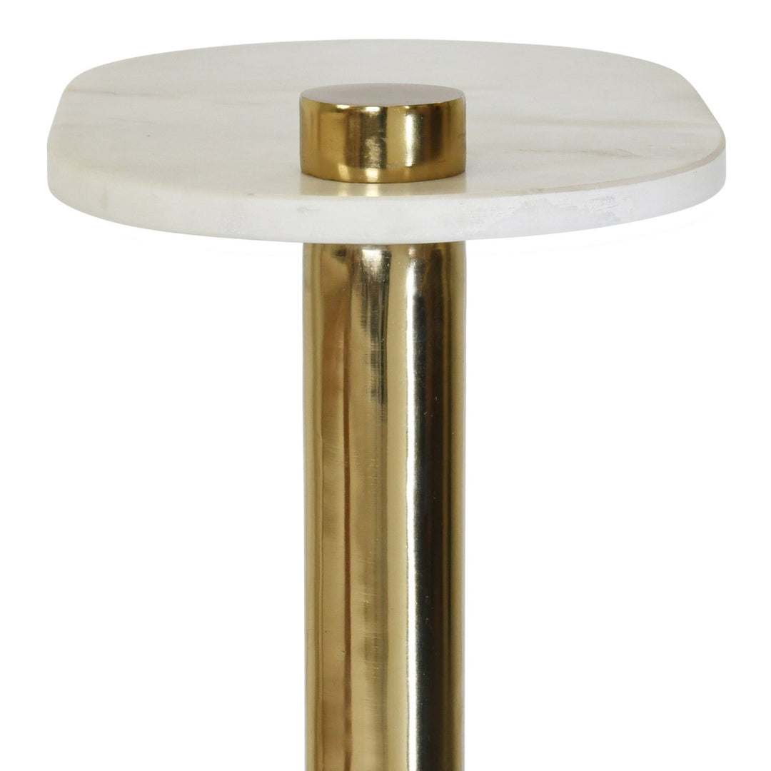 Simeon - Racetrack C Table In Brass With White Marble Top