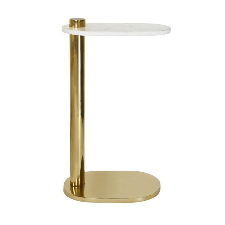 Simeon - Racetrack C Table In Brass With White Marble Top