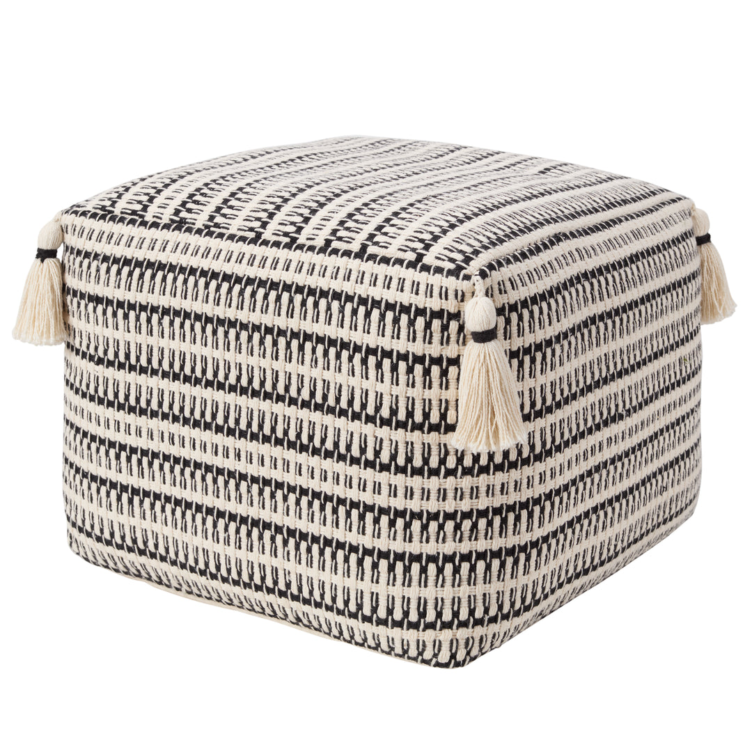 Jaipur Living Amur Handmade Striped Cream/Black Pouf (18"X18"X14")