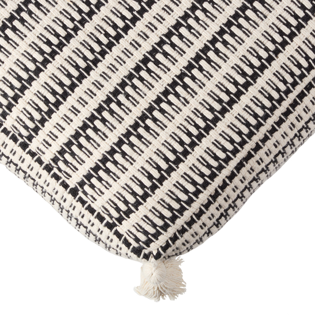 Jaipur Living Amur Handmade Striped Cream/Black Pouf (18"X18"X14")