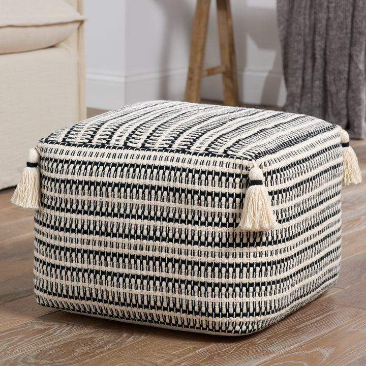 Jaipur Living Amur Handmade Striped Cream/Black Pouf (18"X18"X14")