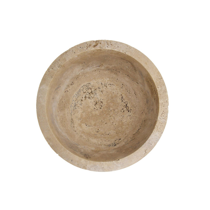 Sita - Travertine Marble Bowl With Ribbed Brass Base