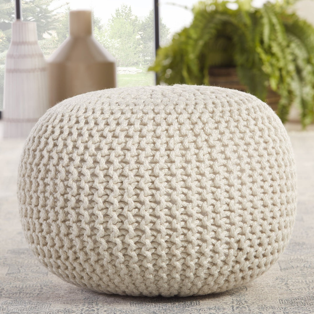 Vibe by Jaipur Living Asilah Indoor/ Outdoor Solid White Round Pouf