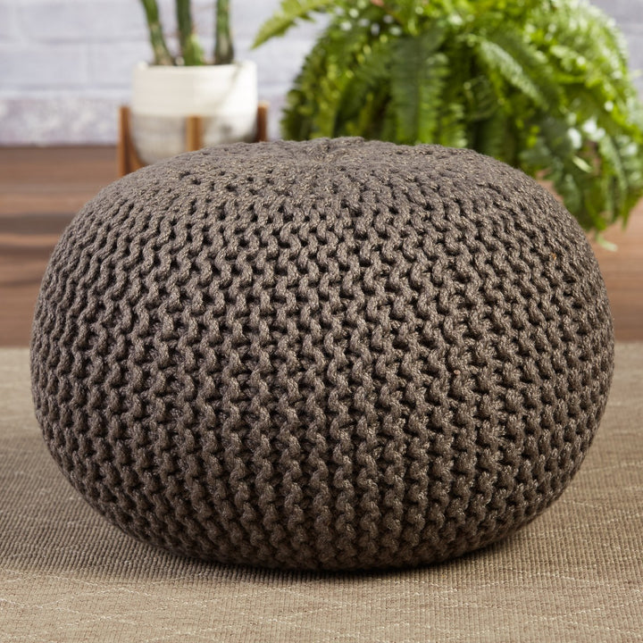 Vibe by Jaipur Living Asilah Indoor/ Outdoor Solid Dark Taupe Round Pouf