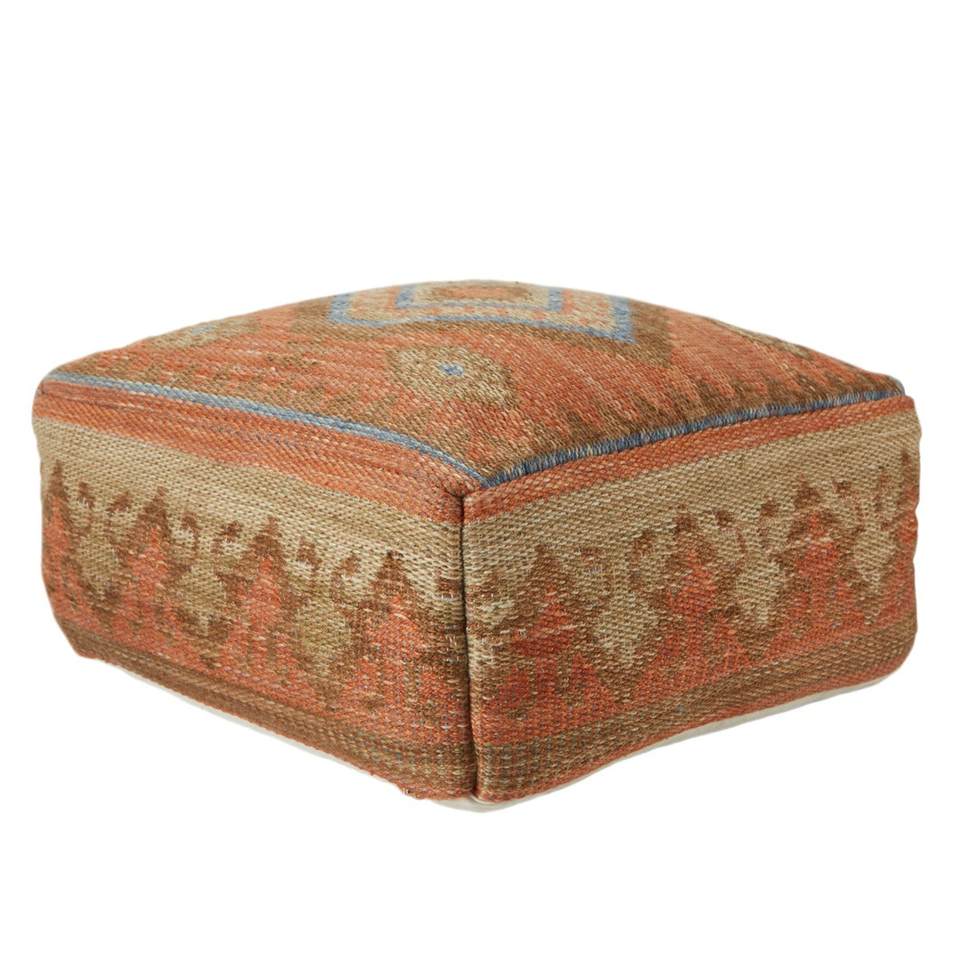 Jaipur Living Ember Indoor/ Outdoor Tribal Orange/ Blue Cuboid Pouf