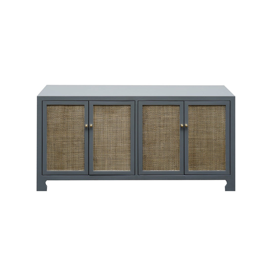 Sofia - Four Door Cane Cabinet With Brass Hardware In Matte Dark Grey Lacquer Finish