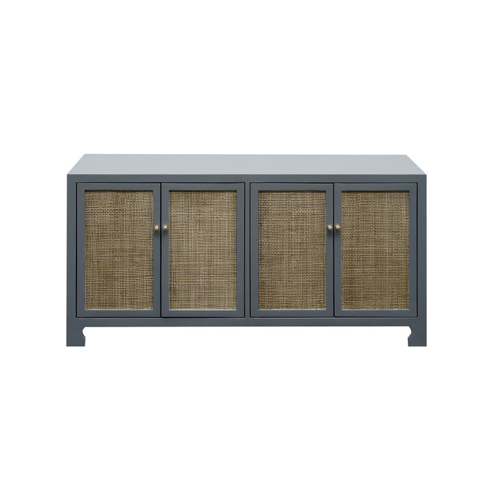 Sofia - Four Door Cane Cabinet With Brass Hardware In Matte Dark Grey Lacquer Finish