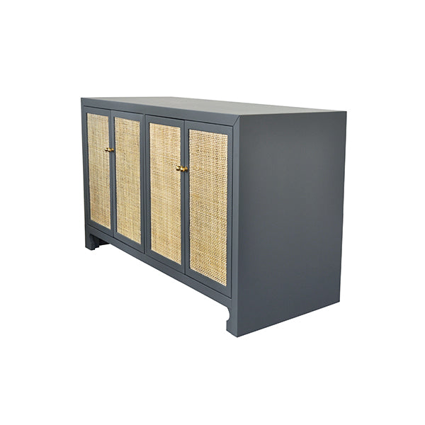 Sofia - Four Door Cane Cabinet With Brass Hardware In Matte Dark Grey Lacquer Finish