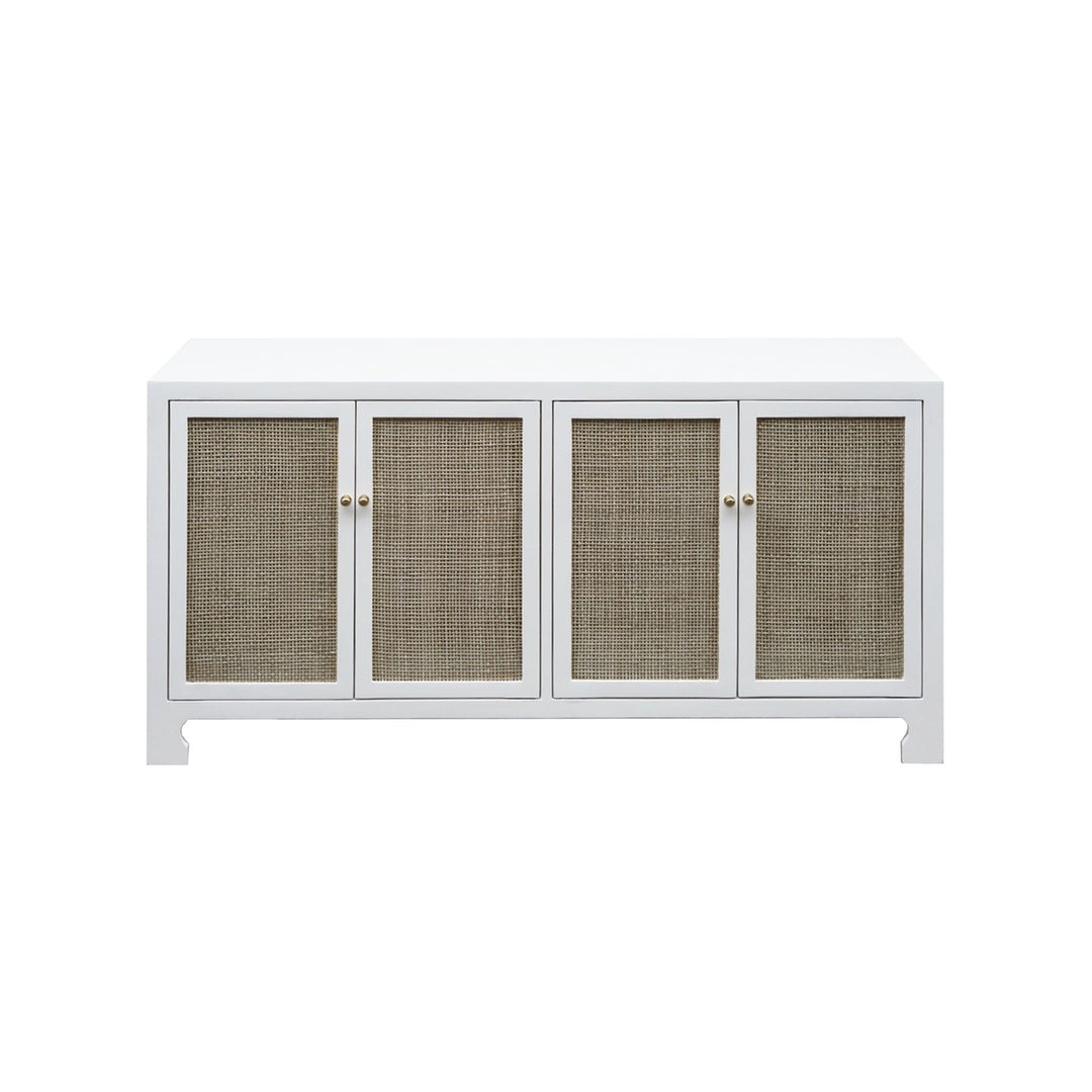 Sofia - Four Door Cane Cabinet With Brass Hardware In Matte White Lacquer Finish