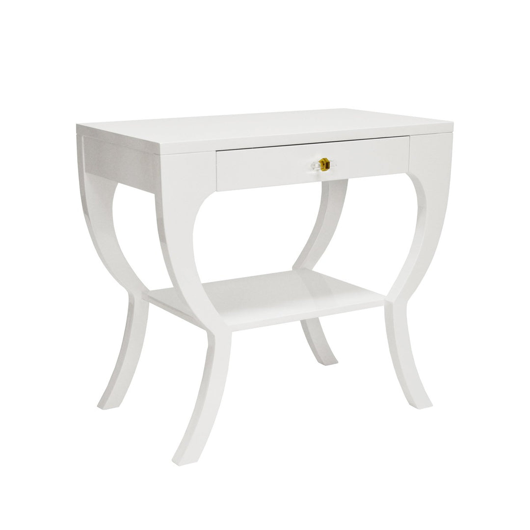 Sonya - Curvy Side Table With Acrylic Hardware In White Lacquer