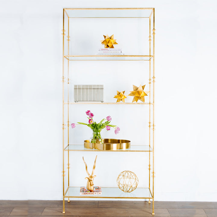 Stewart - Tall Etagere With Square Iron Rings In Gold Leaf