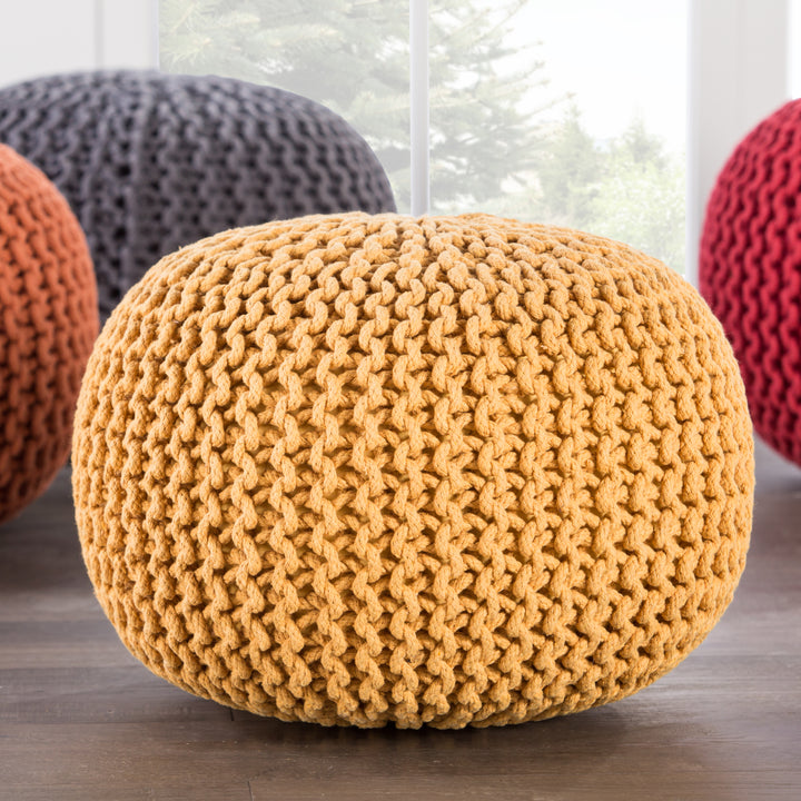 Jaipur Living Spectrum Pouf Textured Yellow Round Pouf