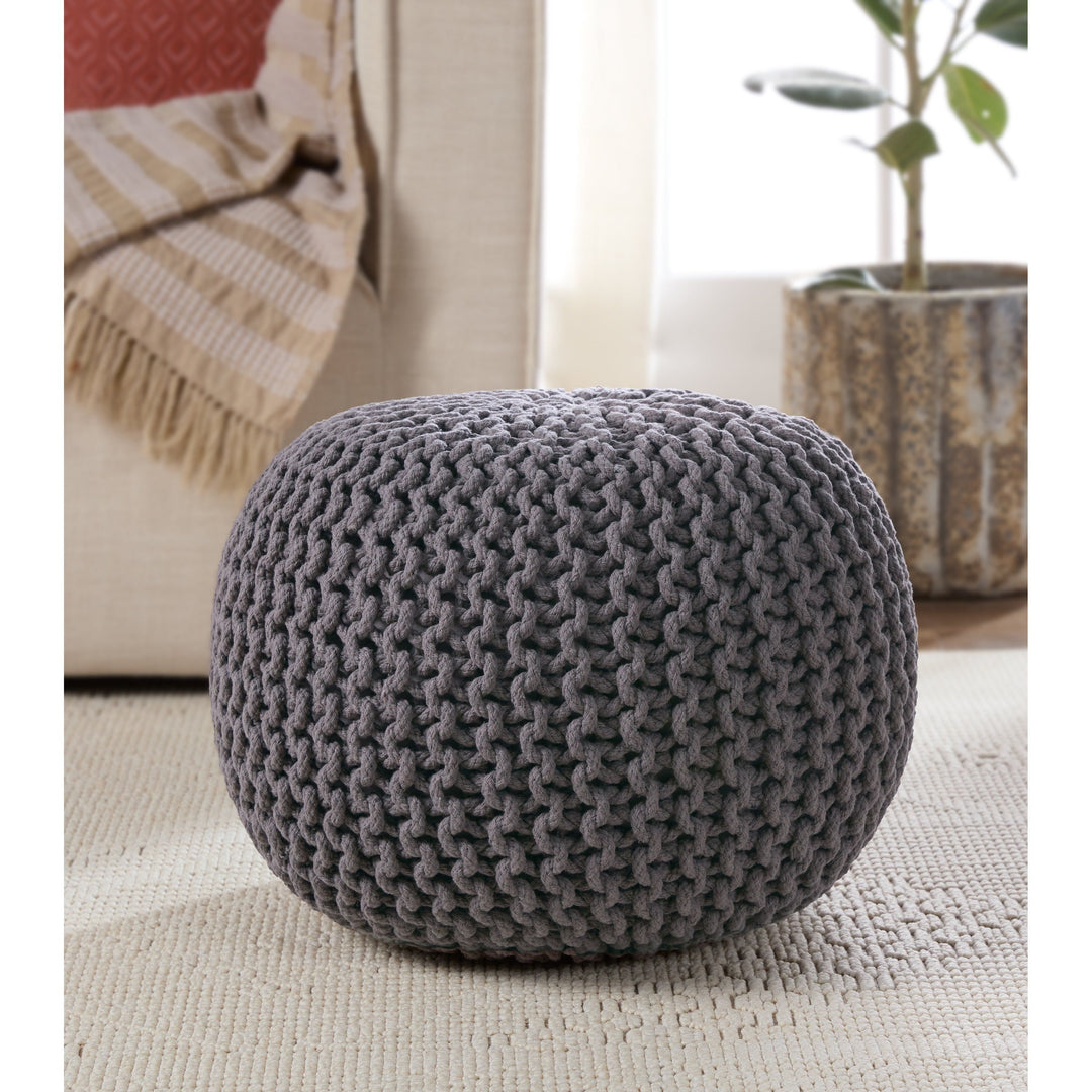 Jaipur Living Spectrum Pouf Textured Gray Round Pouf