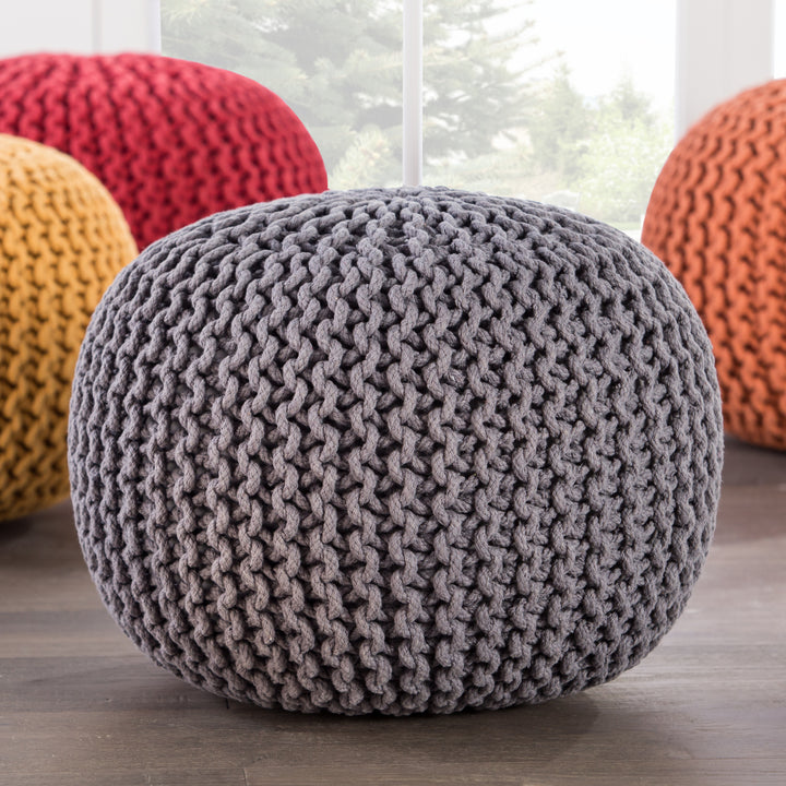 Jaipur Living Spectrum Pouf Textured Gray Round Pouf