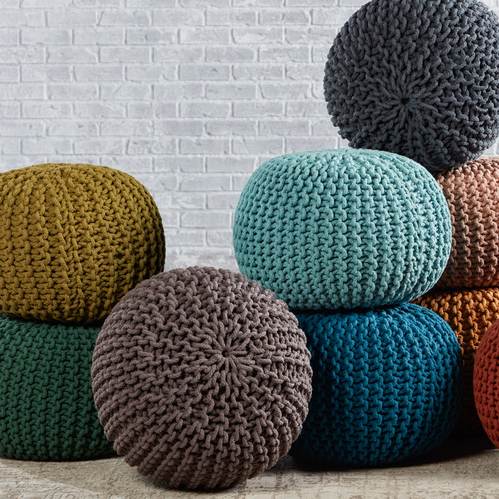 Jaipur Living Spectrum Pouf Textured Gray Round Pouf