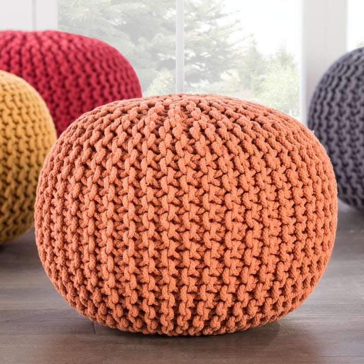 Jaipur Living Spectrum Pouf Textured Orange Round Pouf