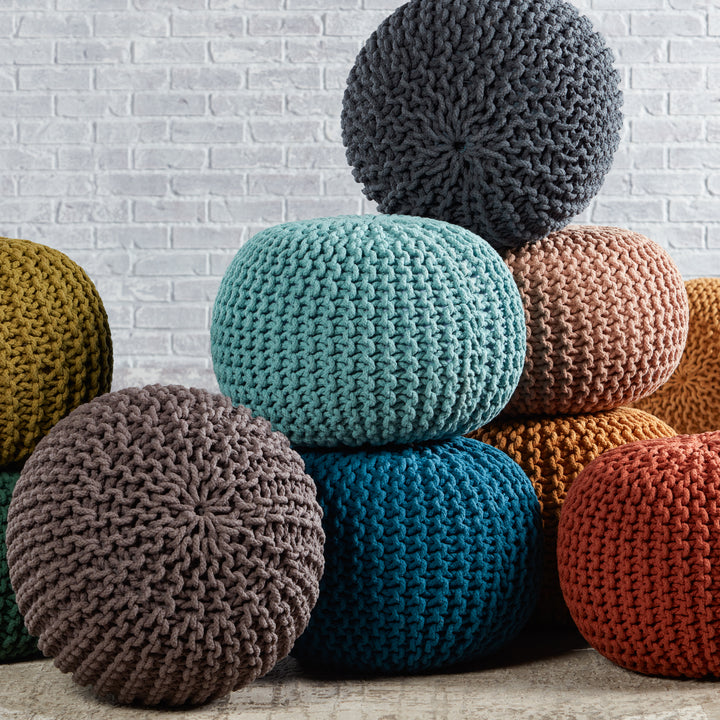 Jaipur Living Spectrum Pouf Textured Navy Round Pouf