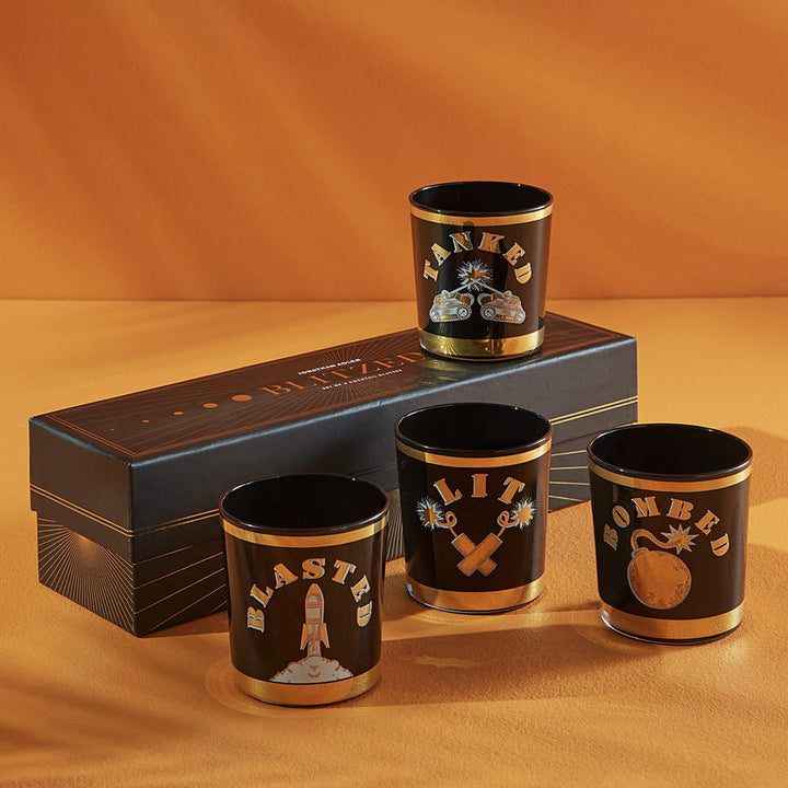 Cocktail Glasses Get Wasted Glassware Set - Black,Gold - Glass