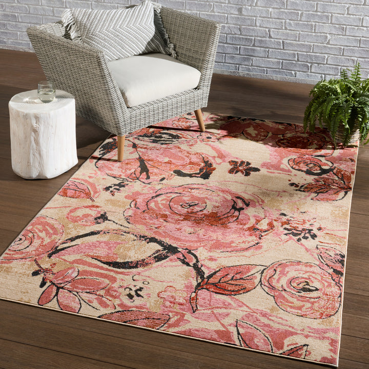 Vibe By Jaipur Living Hermione Indoor/ Outdoor Floral Pink/ Beige Area Rug (9'6"X12'7")