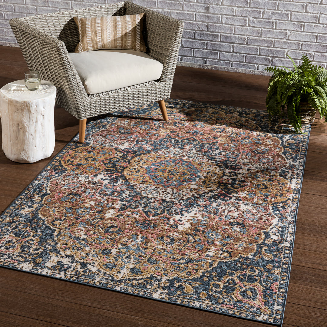 Vibe By Jaipur Living Akela Indoor/ Outdoor Medallion Dark Blue/ Multicolor Runner Rug (2'6"X8')