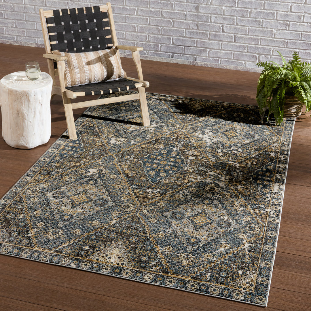 Vibe By Jaipur Living Julia Indoor/ Outdoor Medallion Blue/ Gold Area Rug (8'X10')