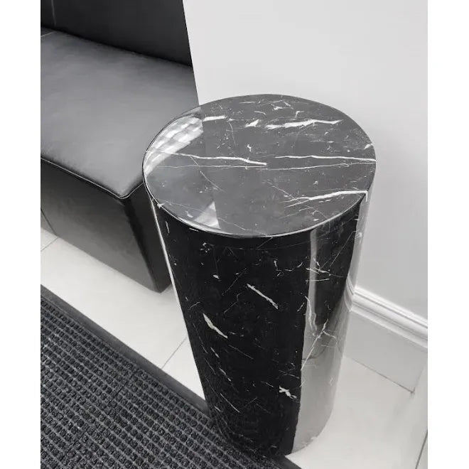 Monolith Marble Drum Pedestal Side Table - 28" Tall