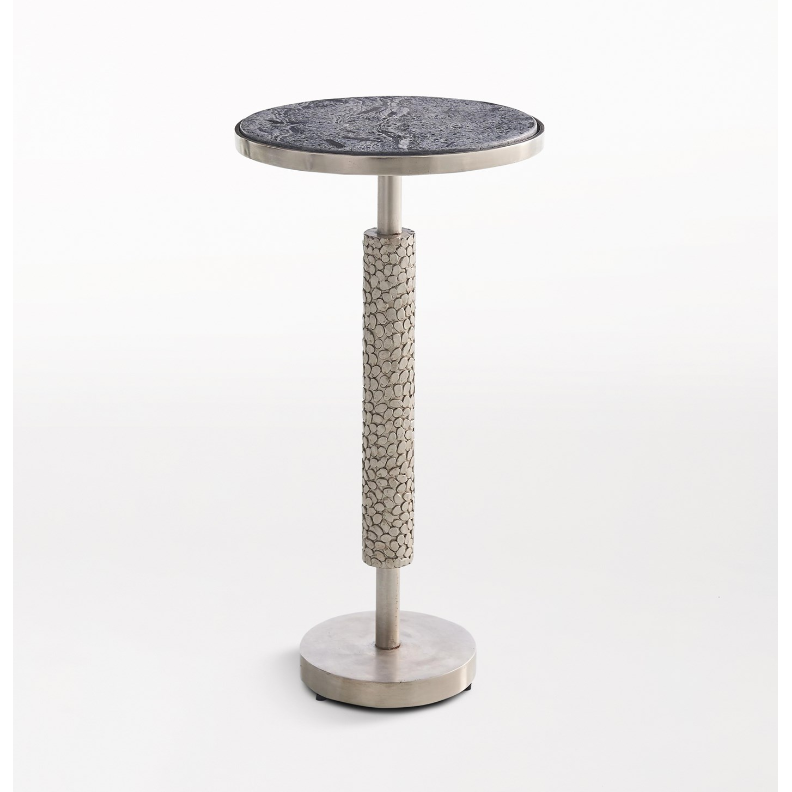 Side Tables Hammered Martini Table-Antique Nickel w/Grey Marble