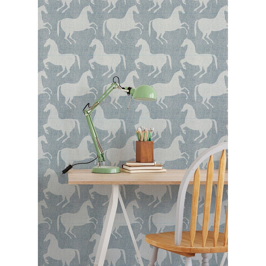 Paper Horses Wallpaper-Mitchell Black-MITCHB-WCB511-B-PM-10-Wall DecorPatterns Pewter Blue-Premium Matte Paper-2-France and Son
