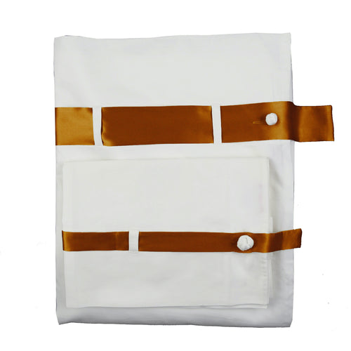 Cotton Sheet Set With Silk Bands-Ann Gish-ANNGISH-SSCSK-WHI-BeddingWhite / Amber-3-France and Son