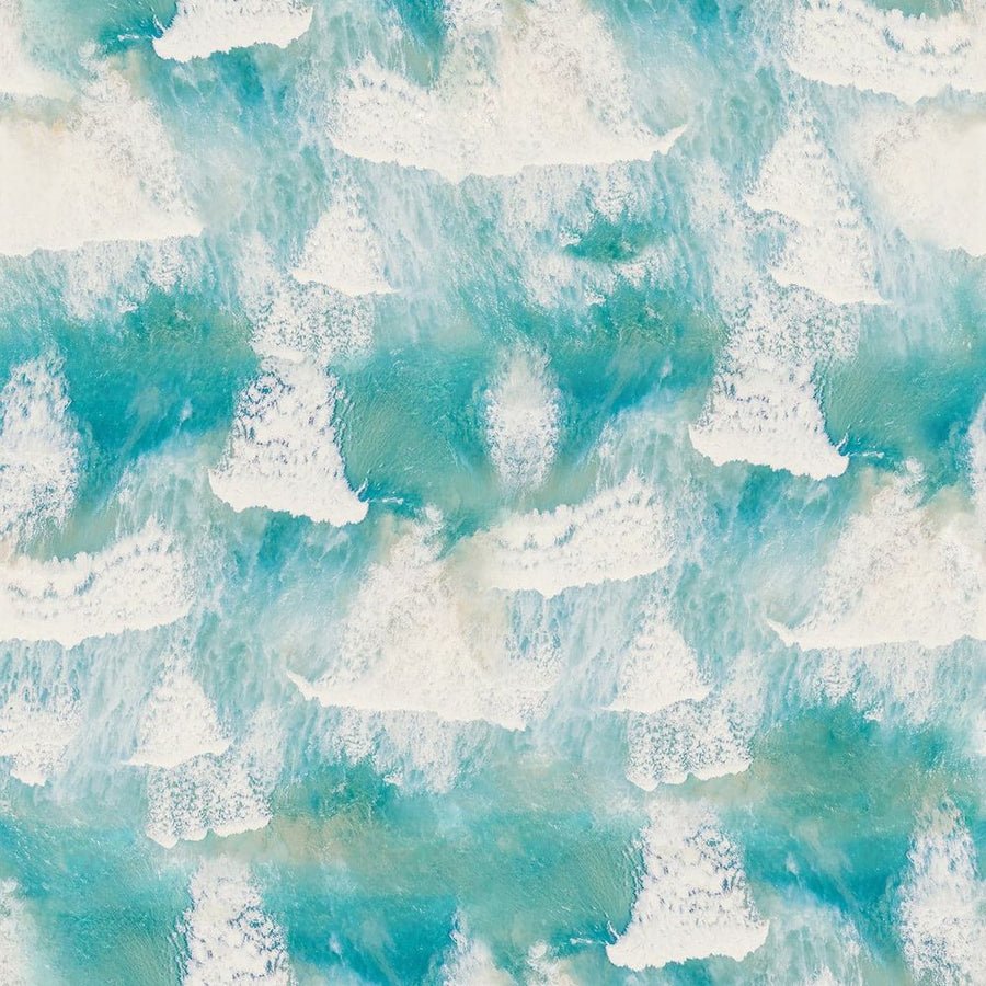 Alternate view of Ocean Waves Wallpaper in aqua and teal.