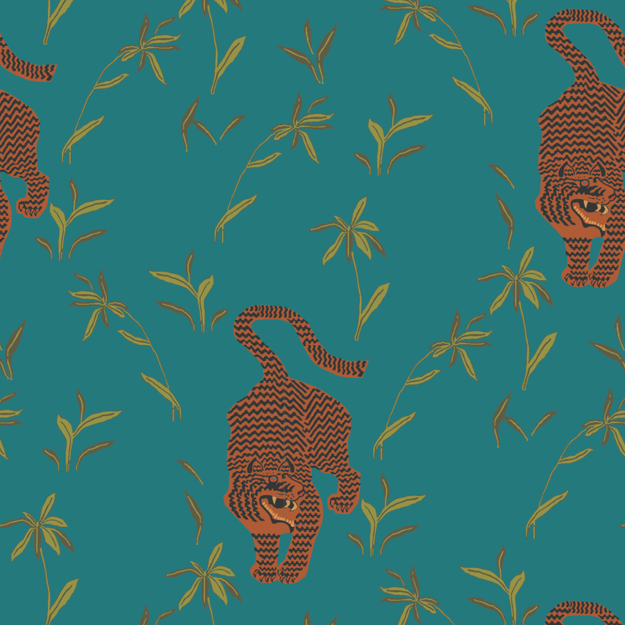 Stalking Tiger Wallpaper-Mitchell Black-MITCHB-WC372-1-PM-10-Wall DecorPatterns Jewel-Premium Matte Paper-1-France and Son
