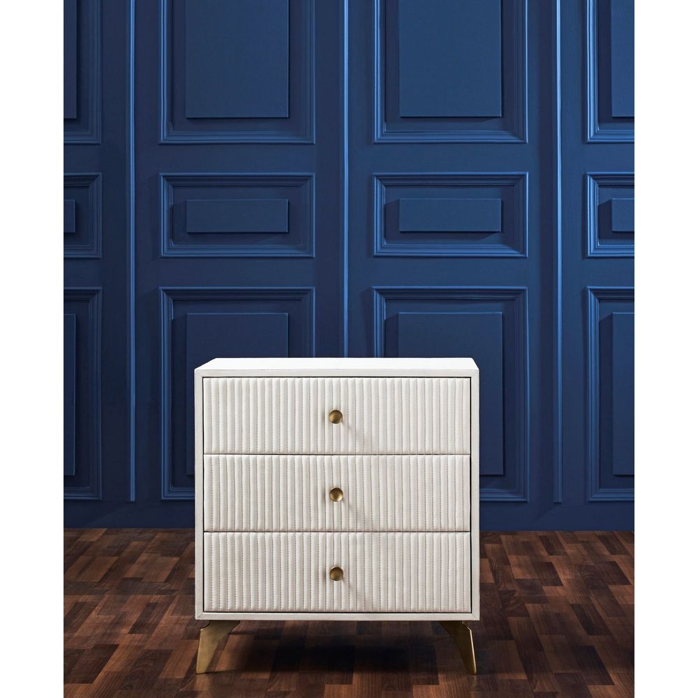 Nightstands Stanford Leather Three Drawer Nightstand - White