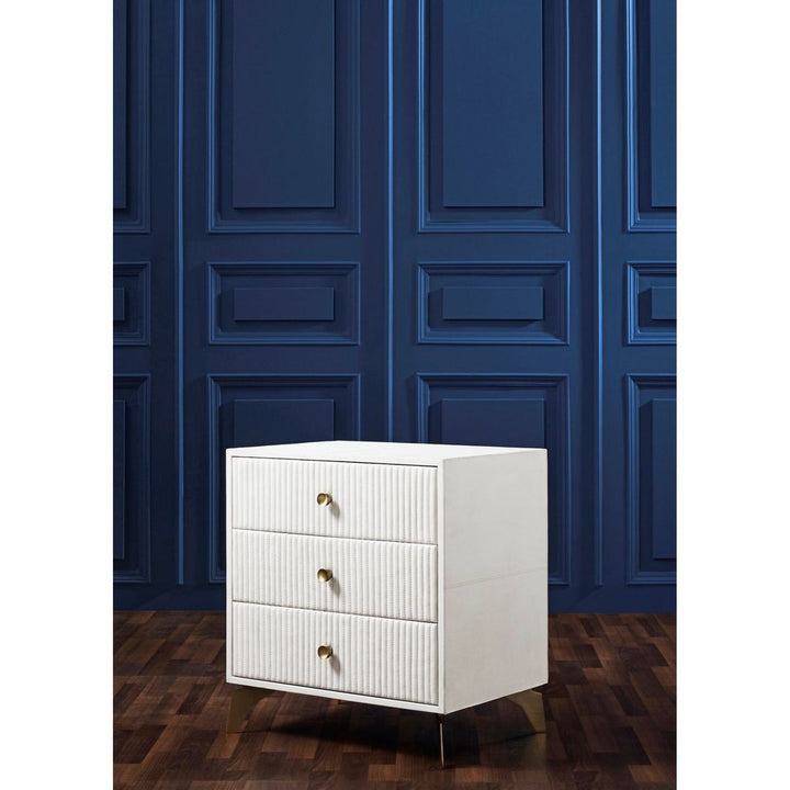 Stanford Leather Three Drawer Nightstand - White
