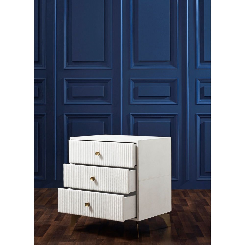 Nightstands Stanford Leather Three Drawer Nightstand - White