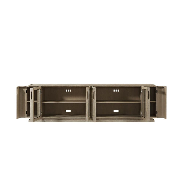 Repose Wooden Media Console-Theodore Alexander-THEO-TA62015.C325-Media Storage / TV Stands100"W-Charcoal Oak Finish-4-France and Son