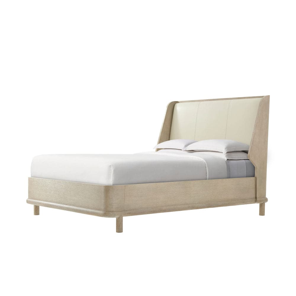 Repose Wooden US Bed-Theodore Alexander-THEO-TA82027.2BGP-BedsGrey Oak Finish-Upholstered Headboard-Queen-17-France and Son