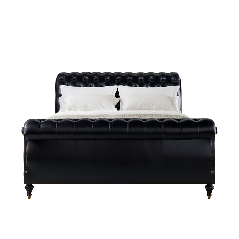 Spencer London King Sleigh Bed - Black Leather