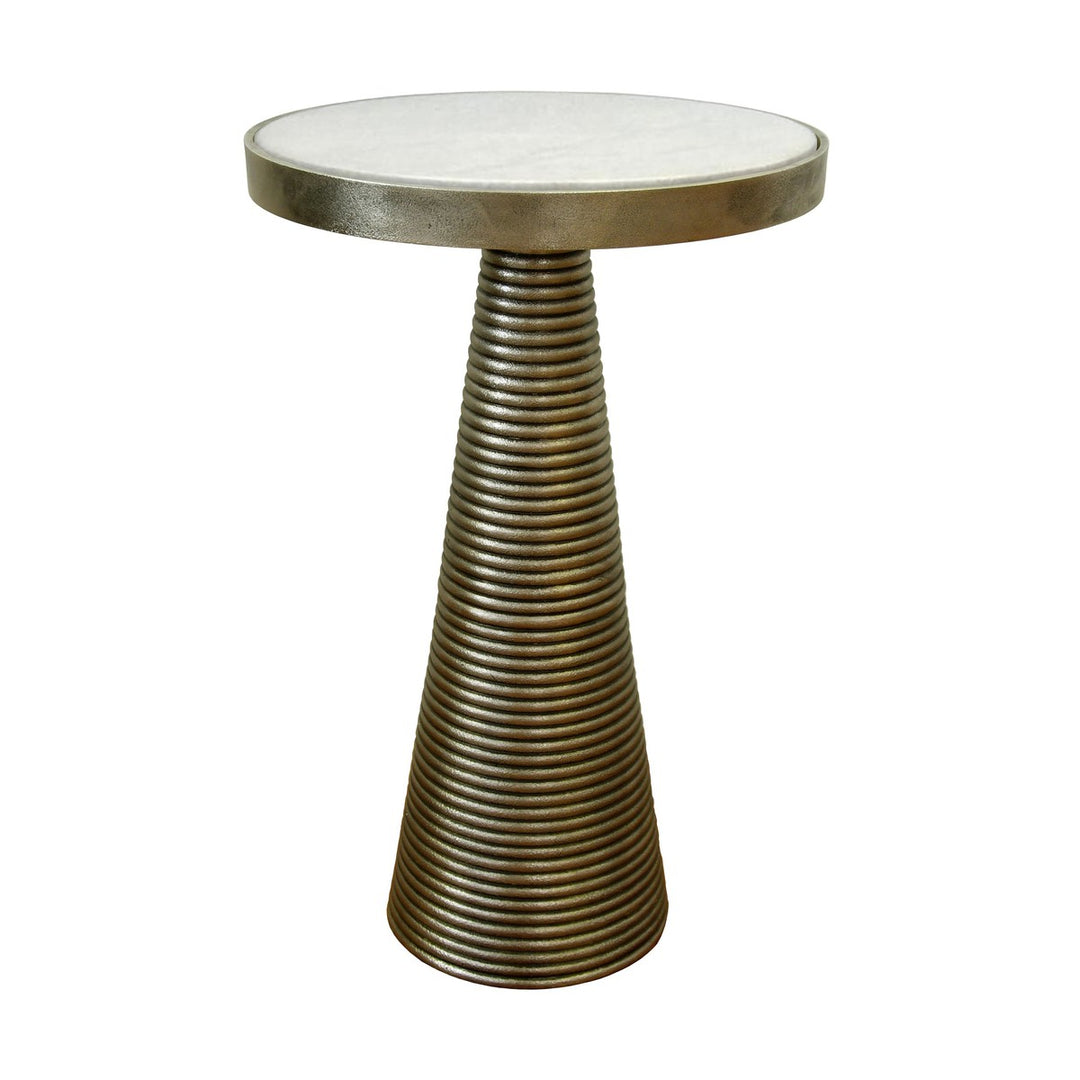 Tara - Side Table With Ribbed Antique Brass Tapered Base And White Marble Top