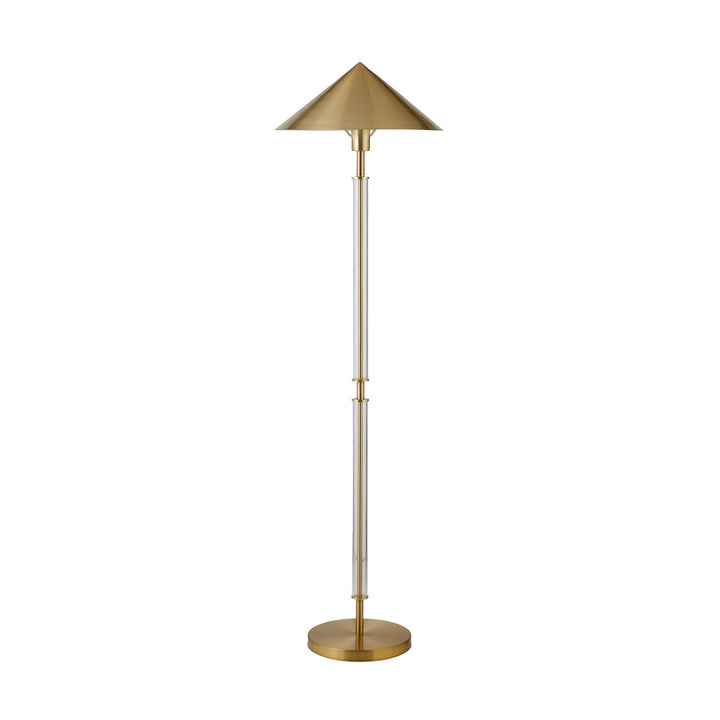 Tarron - Floor Lamp With Acrylic Pole And Triangular Metal Shade In Brushed Brass