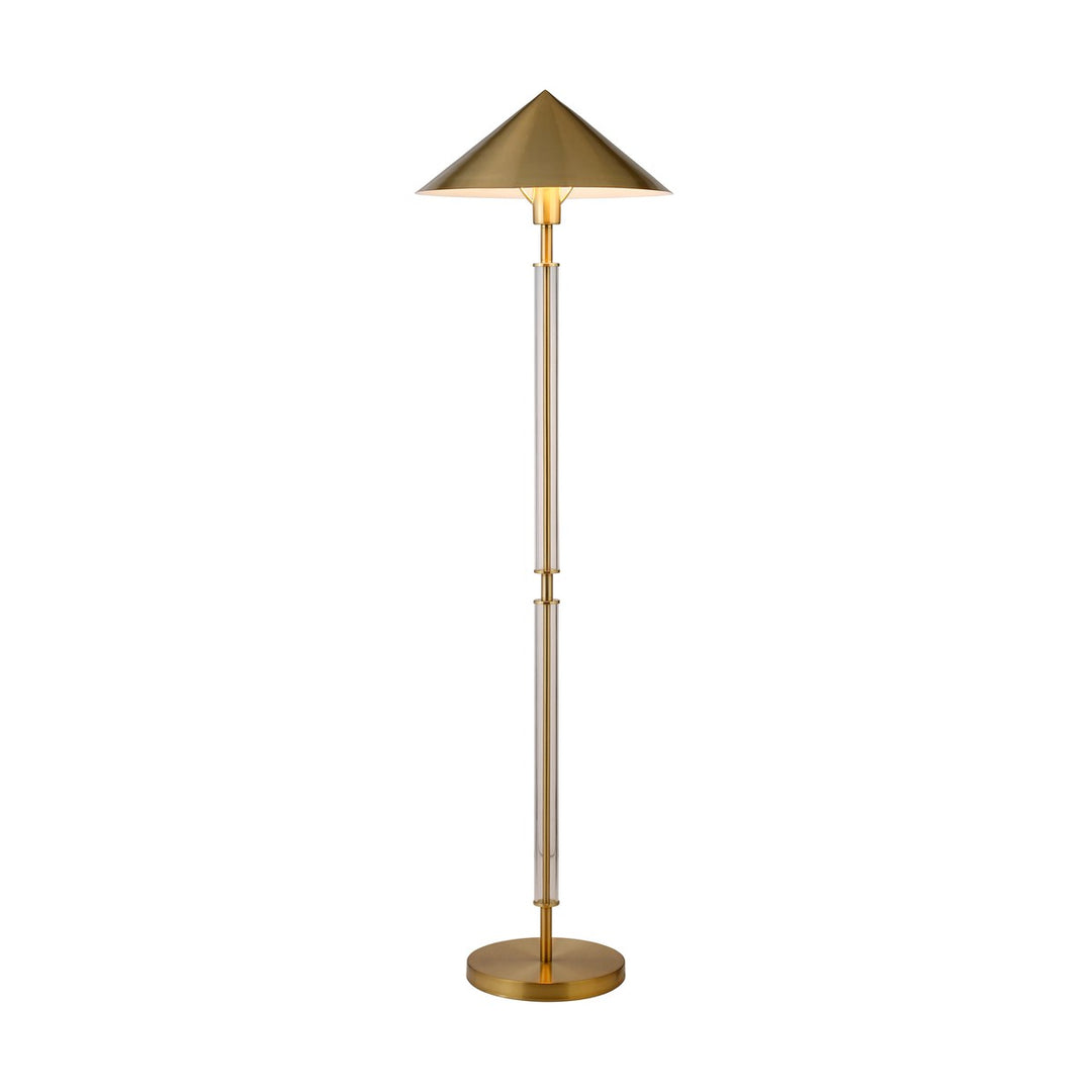 Tarron - Floor Lamp With Acrylic Pole And Triangular Metal Shade In Brushed Brass