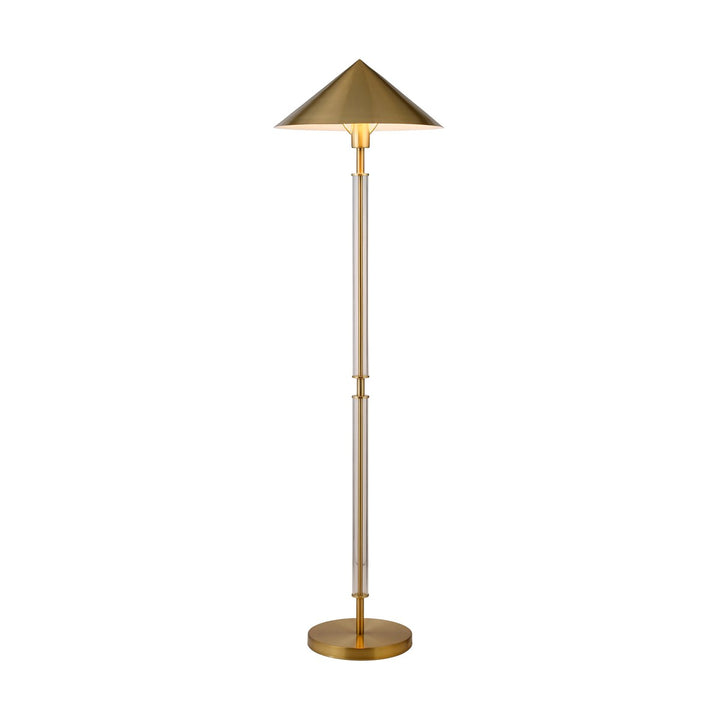 Tarron - Floor Lamp With Acrylic Pole And Triangular Metal Shade In Brushed Brass