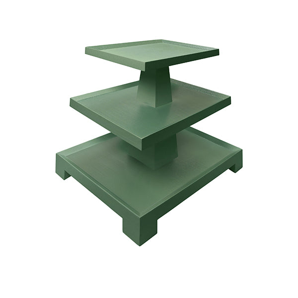 Side Tables Three Tier Center Column Side Table In Textured Green Linen