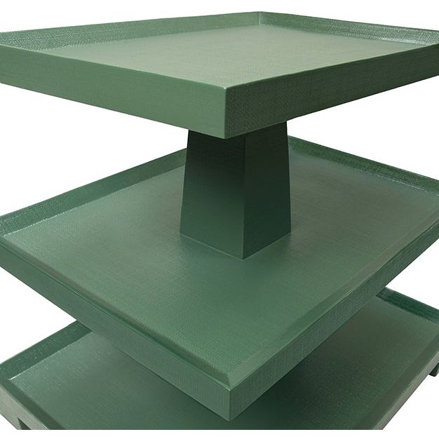 Side Tables Three Tier Center Column Side Table In Textured Green Linen