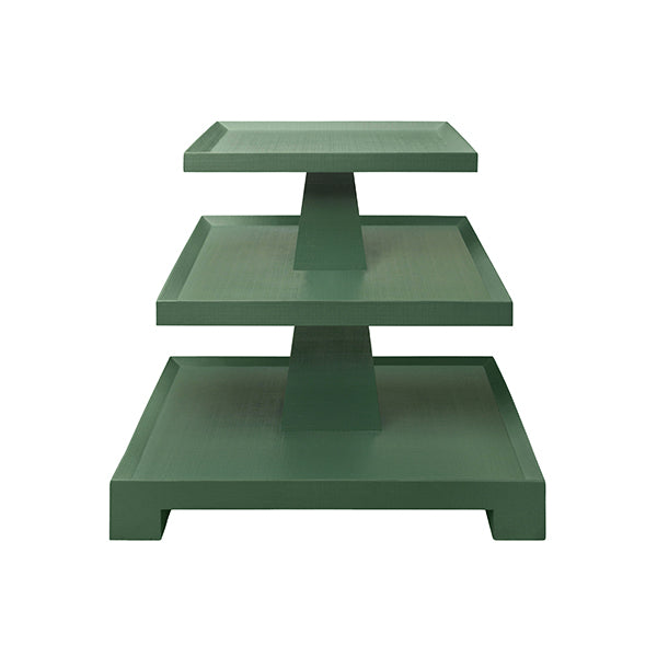 Side Tables Three Tier Center Column Side Table In Textured Green Linen