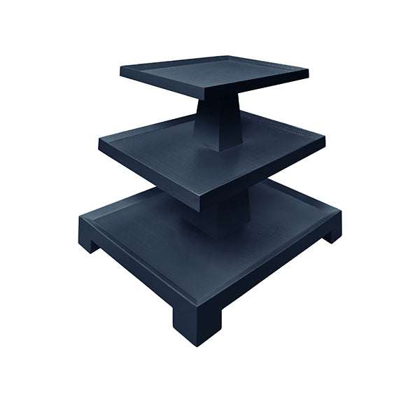 Side Tables Three Tier Center Column Side Table In Textured Navy Linen